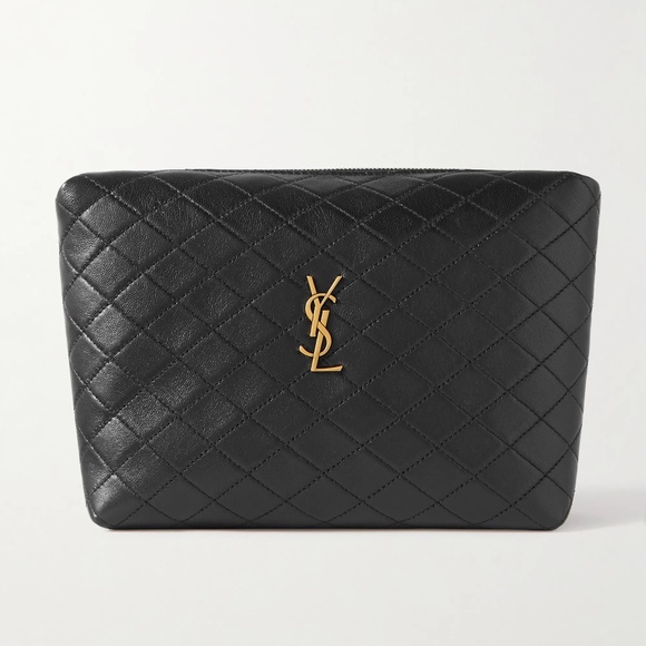 Saint Laurent Handbags - Saint Laurent Black Quilted Leather Cosmetic Pouch with Gold YSL Logo